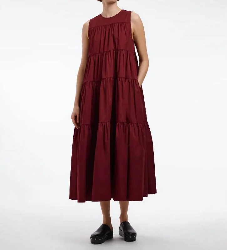 Sleeveless Tiered Dress In Cabernet