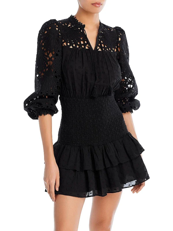 Womens Lace Smocked Sheath Dress