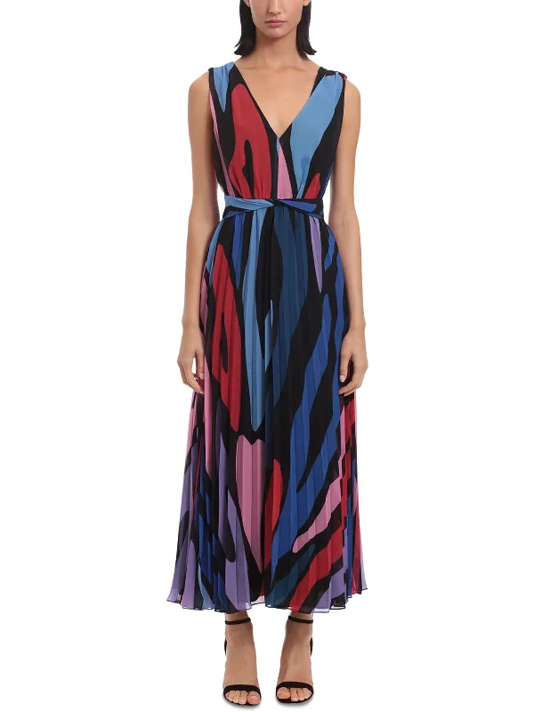 Womens Printed Pleated Maxi Dress