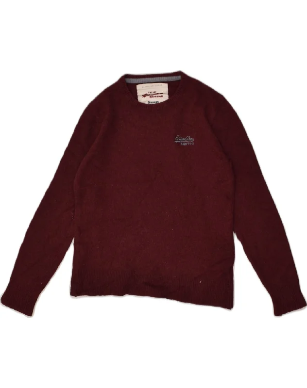 SUPERDRY Womens Crew Neck Jumper Sweater UK 18 XL Burgundy Lambswool