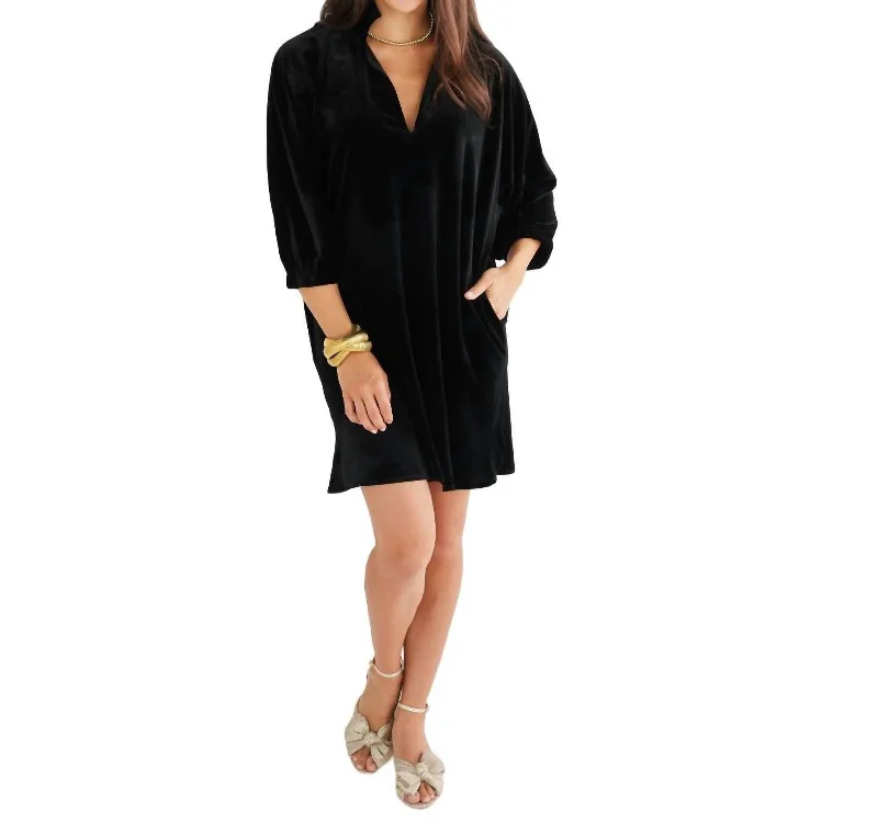 Betsy Collar Velvet Dress In Black