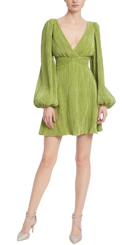 Balloon Sleeve Dress In Olive