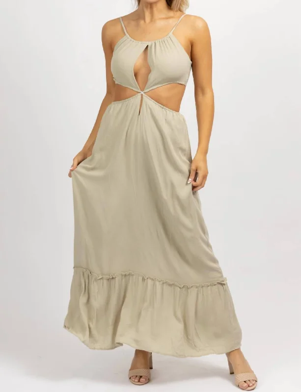 Tie Back Maxi Dress In Greige