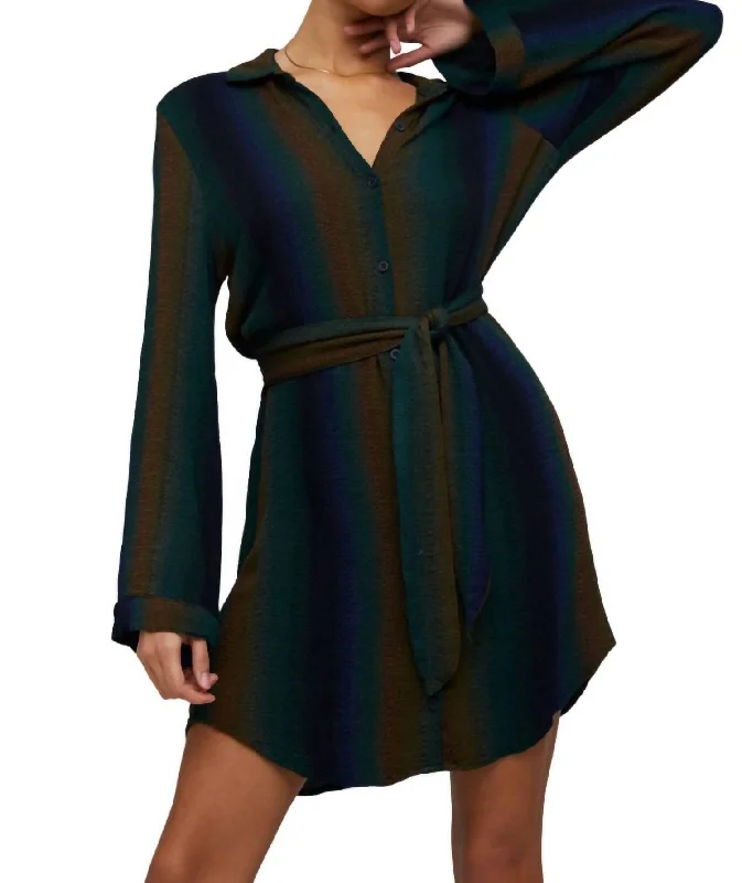 Mini Shirt Dress In Midnight Ombre Stripes