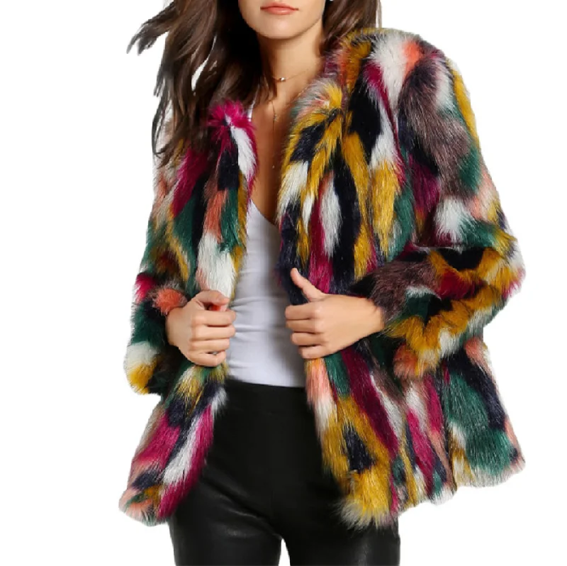 XS-4XL  Autumn Winter New Color Fur Coat Female Round Neck Long Sleeve Keep Warm Imitation Fur Coats Women Fashion