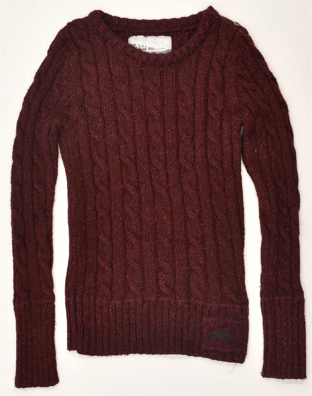 SUPERDRY Womens Crew Neck Jumper Sweater UK 8 Small Burgundy Polyester