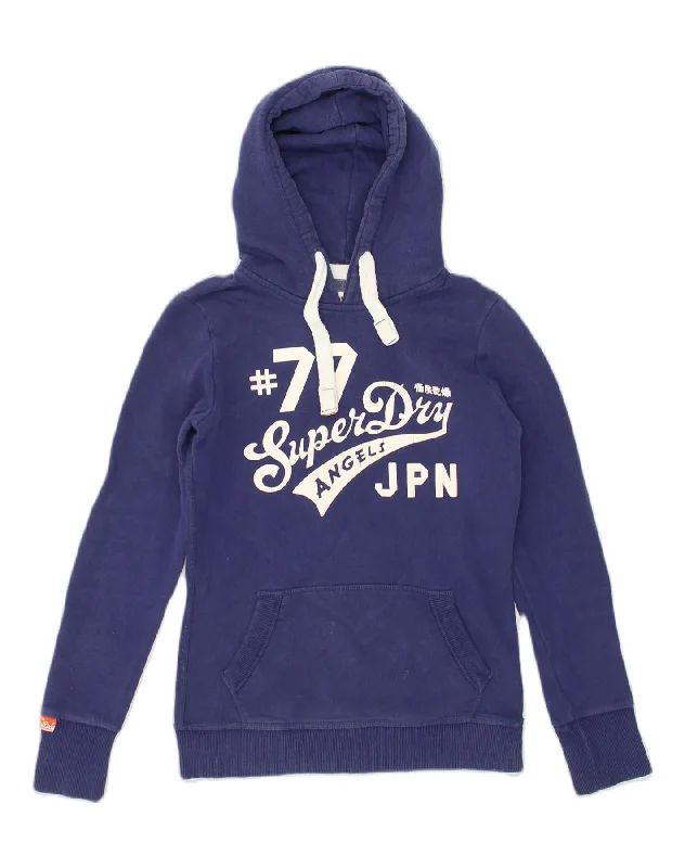 SUPERDRY Womens Graphic Hoodie Jumper UK 6 XS Blue Cotton