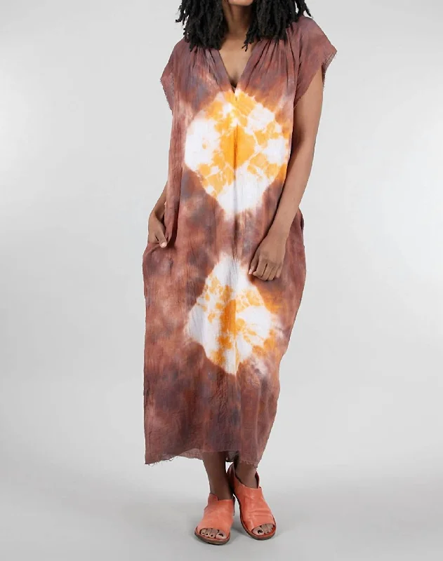 Gauze Peasant Muscle Dress In Rust