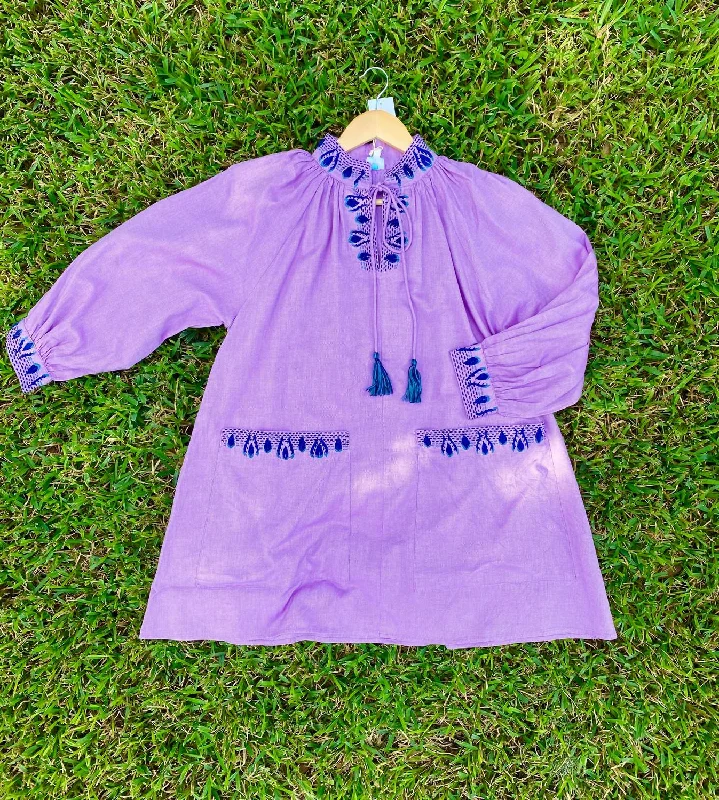 Embroidered Oxford Dress In Lavender