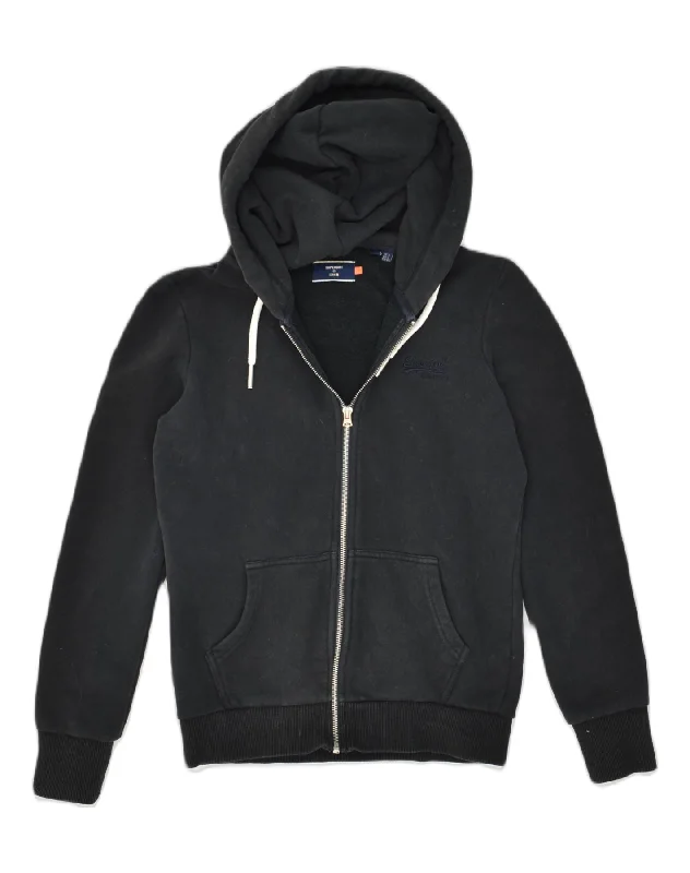 SUPERDRY Womens Zip Hoodie Sweater UK 8 Small  Black Cotton