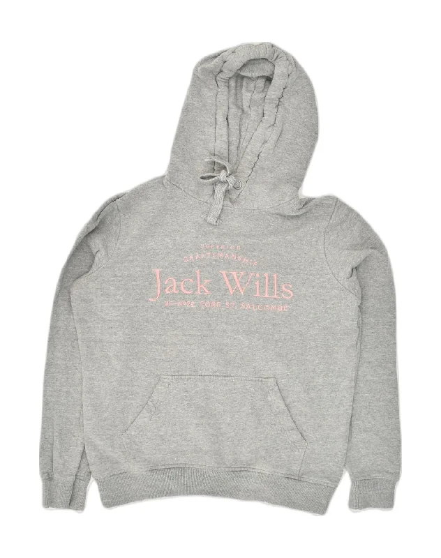 JACK WILLS Womens Graphic Hoodie Jumper UK 10 Small Grey Cotton