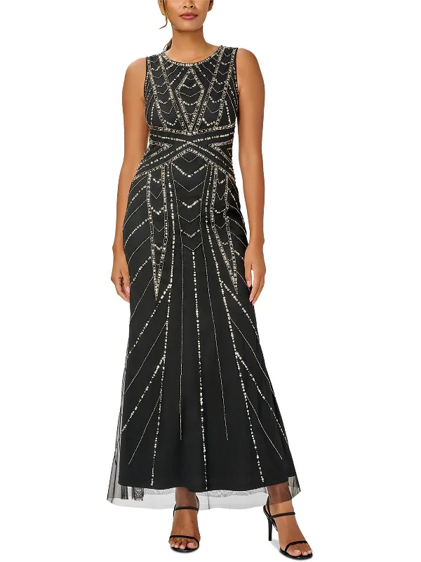 Womens Mesh Embellished Evening Dress