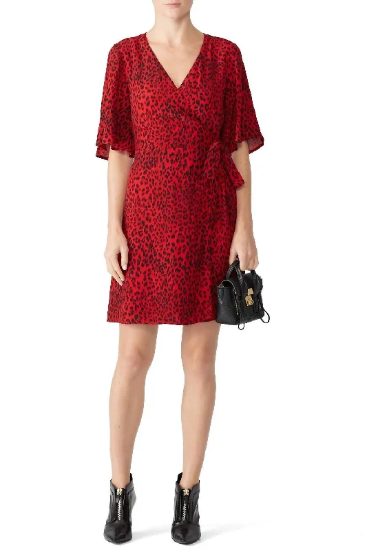 Girl On Fire Faux Wrap Dress In Red