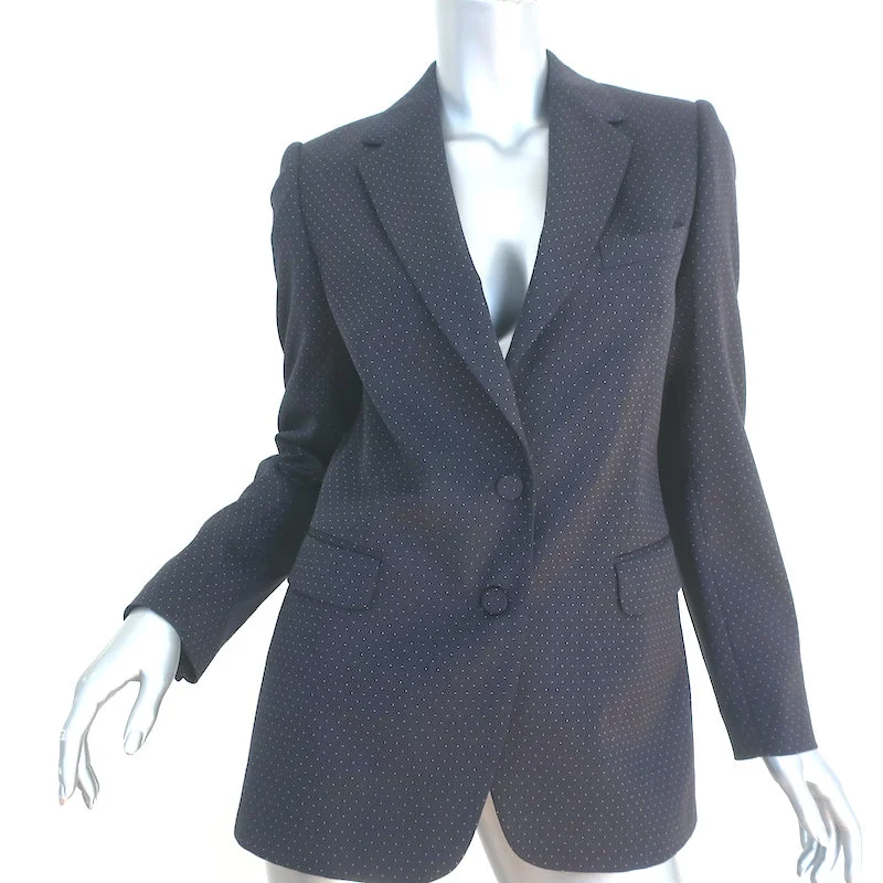 Dries Van Noten Blazer Navy Polka Dot Wool Size 38 Two-Button Jacket