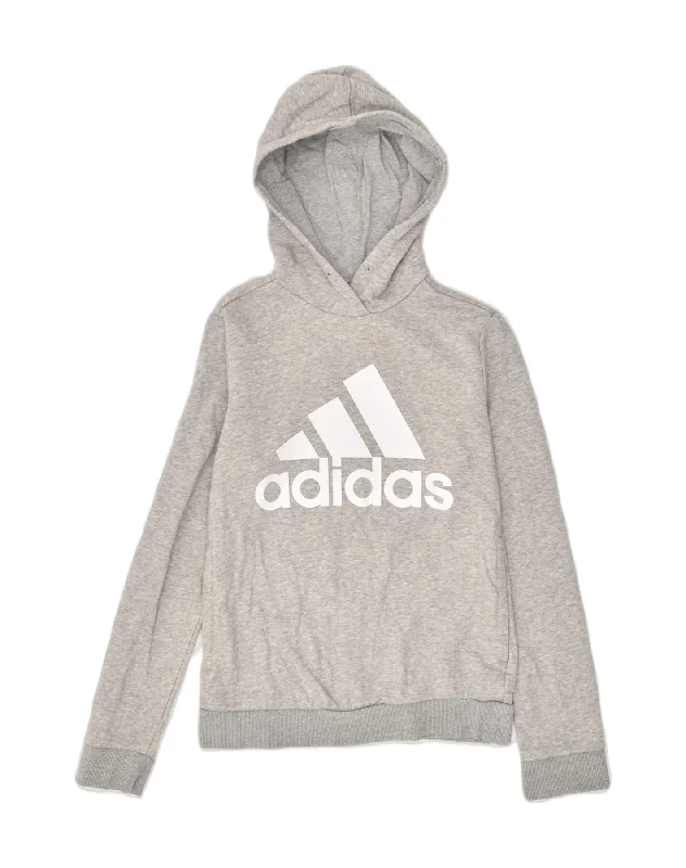 ADIDAS Womens Graphic Hoodie Jumper UK 4/6 XS Grey Cotton