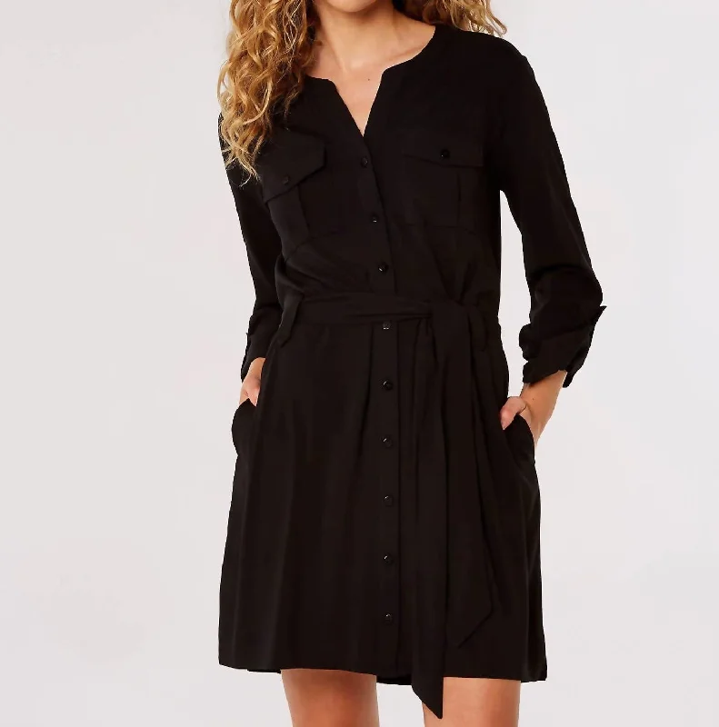 Long Sleeve Utility Dress In Black