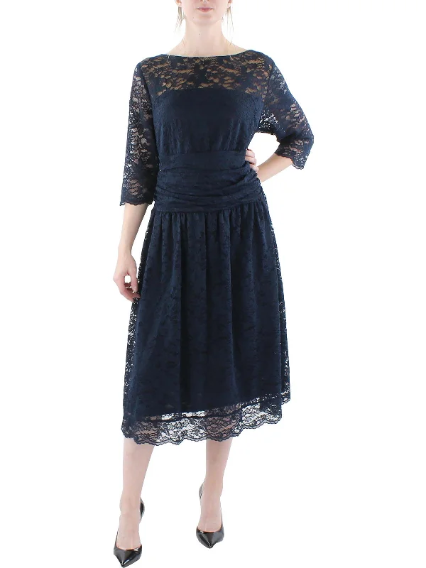 Plus Womens Lace Illusion Midi Dress