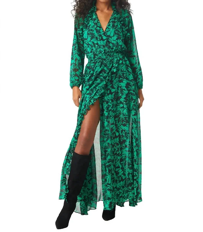 Jocasta Dress In Emerald Abstract