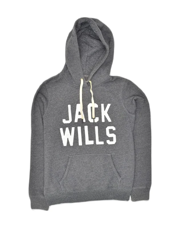 JACK WILLS Womens Graphic Hoodie Jumper UK 10 Small Grey Polyester