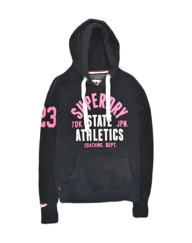 SUPERDRY Womens Track & Field Graphic Hoodie Jumper UK 10 Small Black