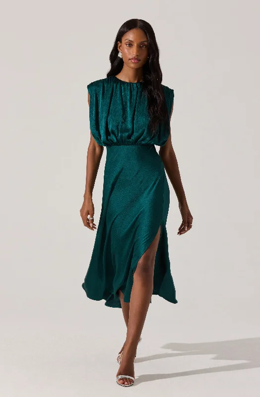 Blouson Satin Midi Dress