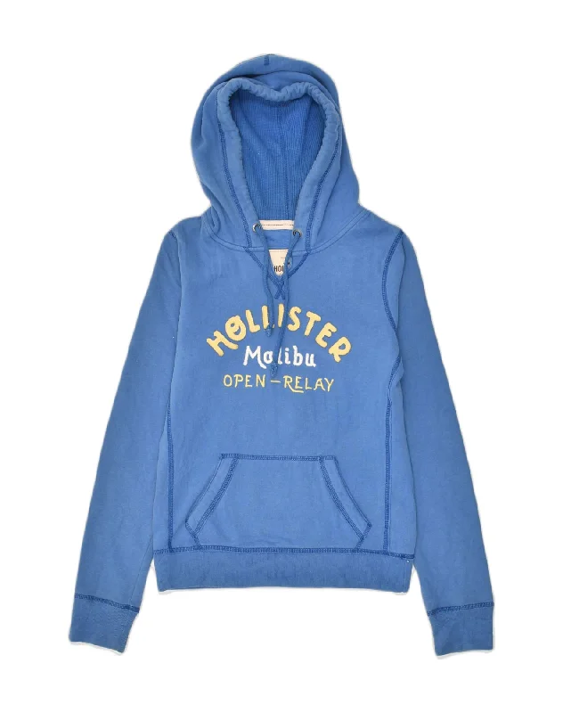 HOLLISTER Womens Graphic Hoodie Jumper UK 12 Medium Blue Cotton