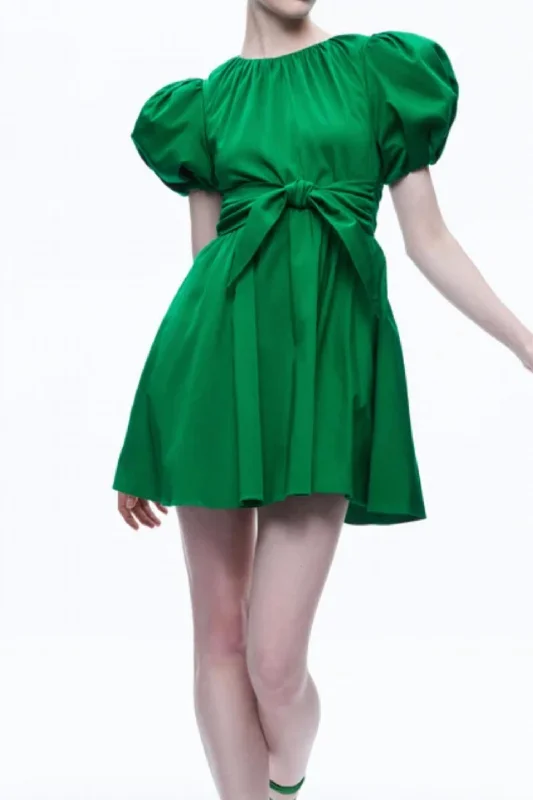 Kylan Puff Sleeve Mini Dress In Emerald