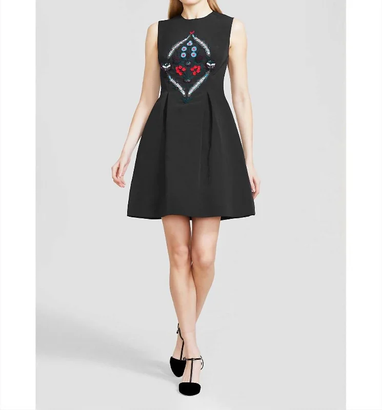 Embroidered Faille Betsy Dress In Black