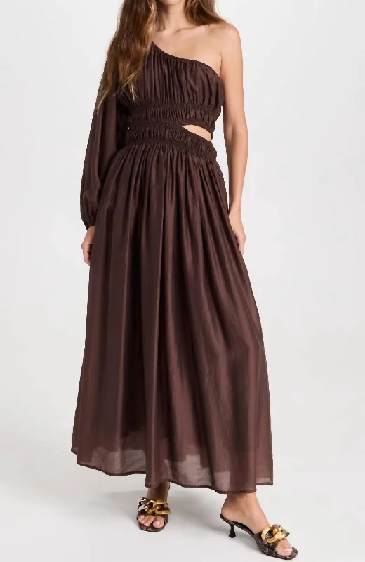 One Shoulder Cut Out Dress In Chocolate