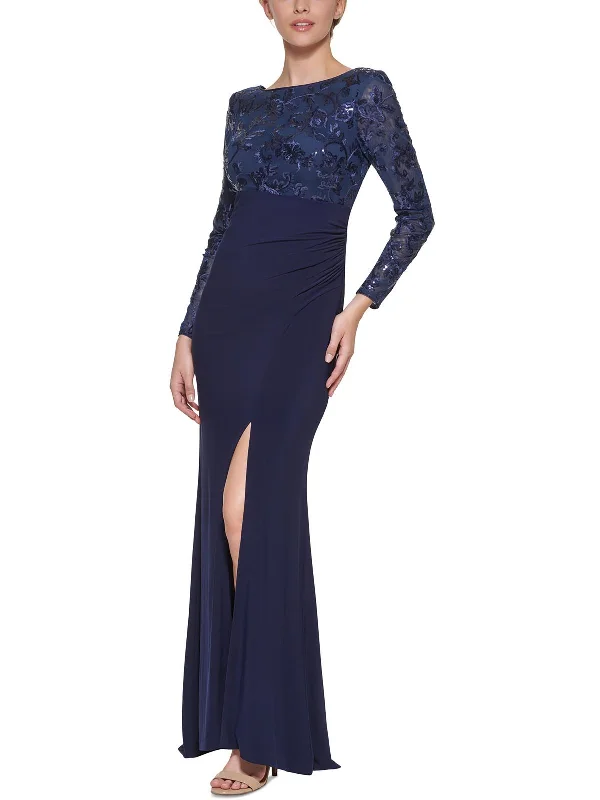 Womens Mesh Embroidered Evening Dress