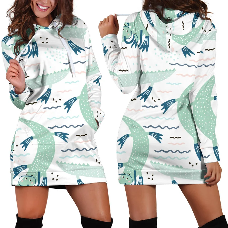 Crocodile Diver Pattern Women'S Hoodie Dress