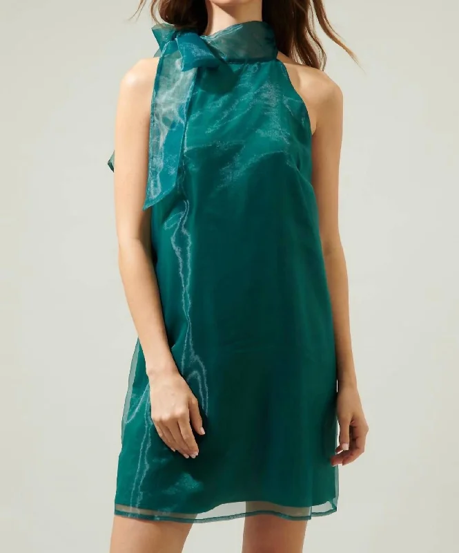 Sweetest Organza Bow Shift Dress In Emerald