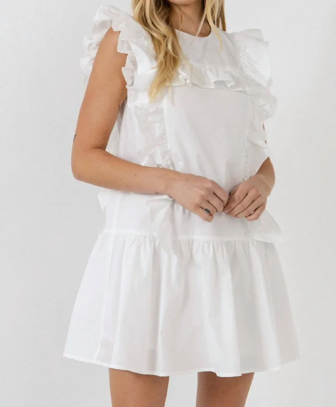 Tea Party Ruffled Mini Dress In White