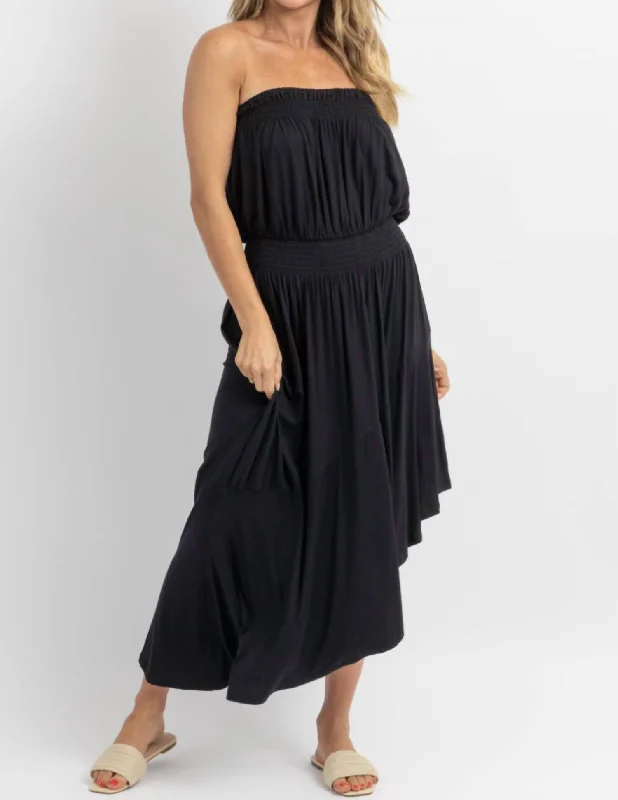 Ayanna Asymmetric Tube Midi Dress In Black