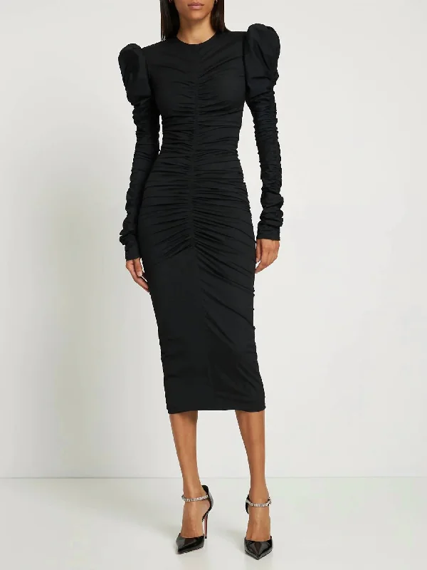 Stretch Taffetà Ruffled Dress In Black