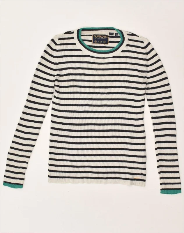 SUPERDRY Womens Crew Neck Jumper Sweater UK 10 Small  White Striped