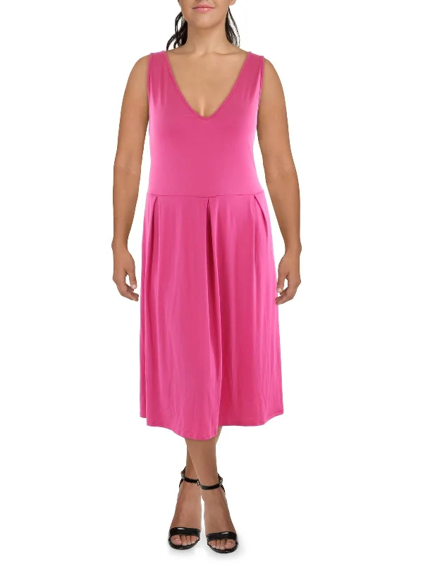 Plus Womens V Neck Pockets Sundress