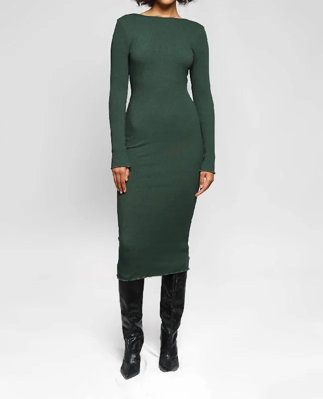 Alloy Rib Ripple Open Back Long Sleeve Dress In Emerald