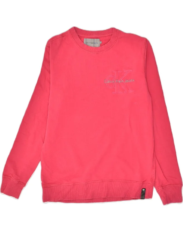 CALVIN KLEIN Womens Graphic Sweatshirt Jumper UK 10 Small Pink Cotton