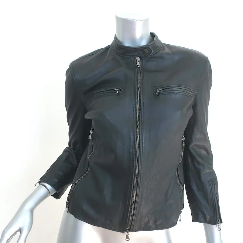 R13 Cafe Racer Cropped Leather Jacket Black Size Large