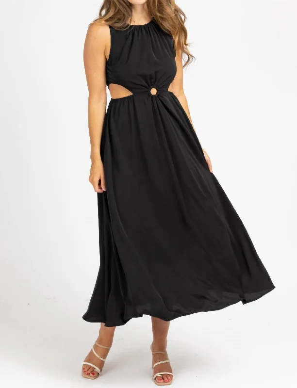 O-Ring Open Side Midi Dress In Black