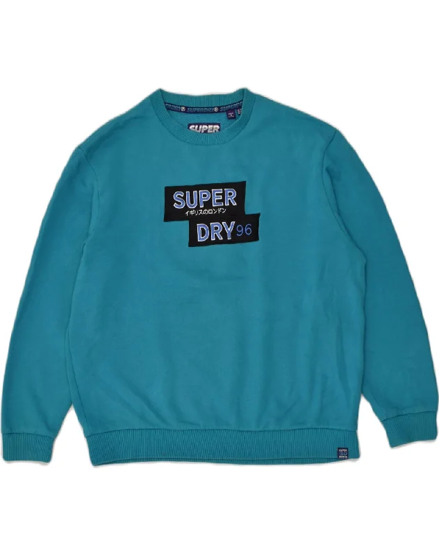 SUPERDRY Womens Graphic Sweatshirt Jumper UK 10 Small Turquoise Cotton