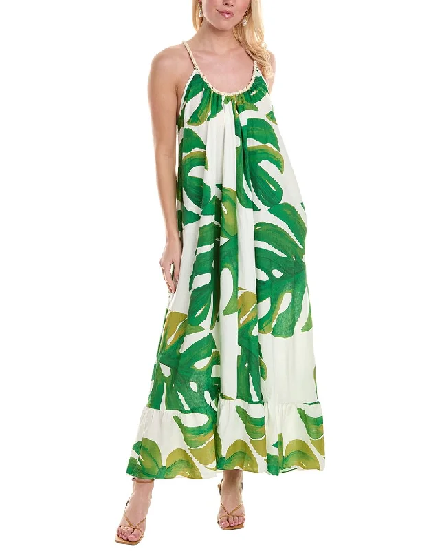 FARM Rio Monstera Rope Neck Linen-Blend Maxi Dress