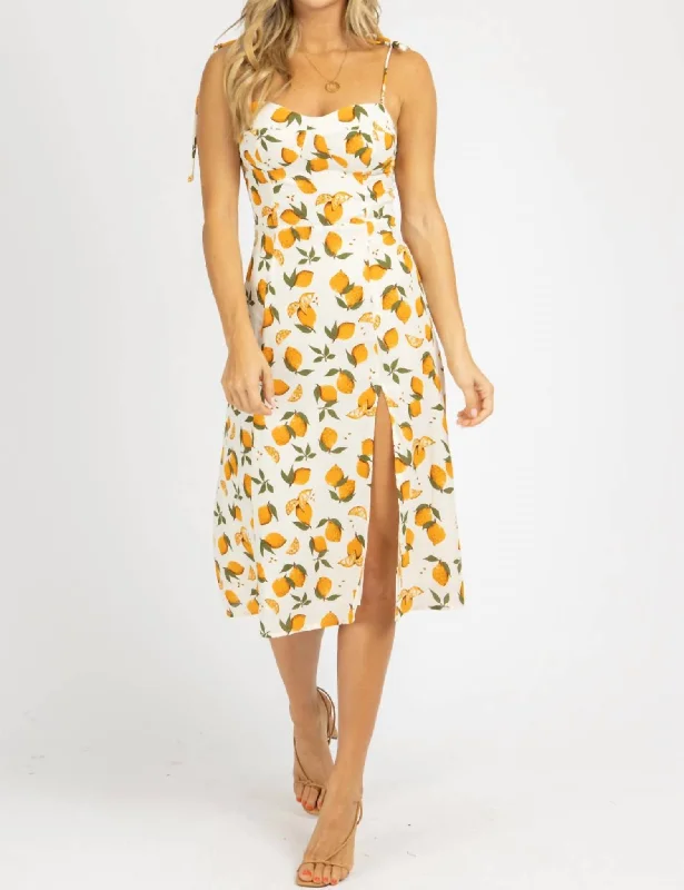 Tie Strap Midi Dress In Lemon