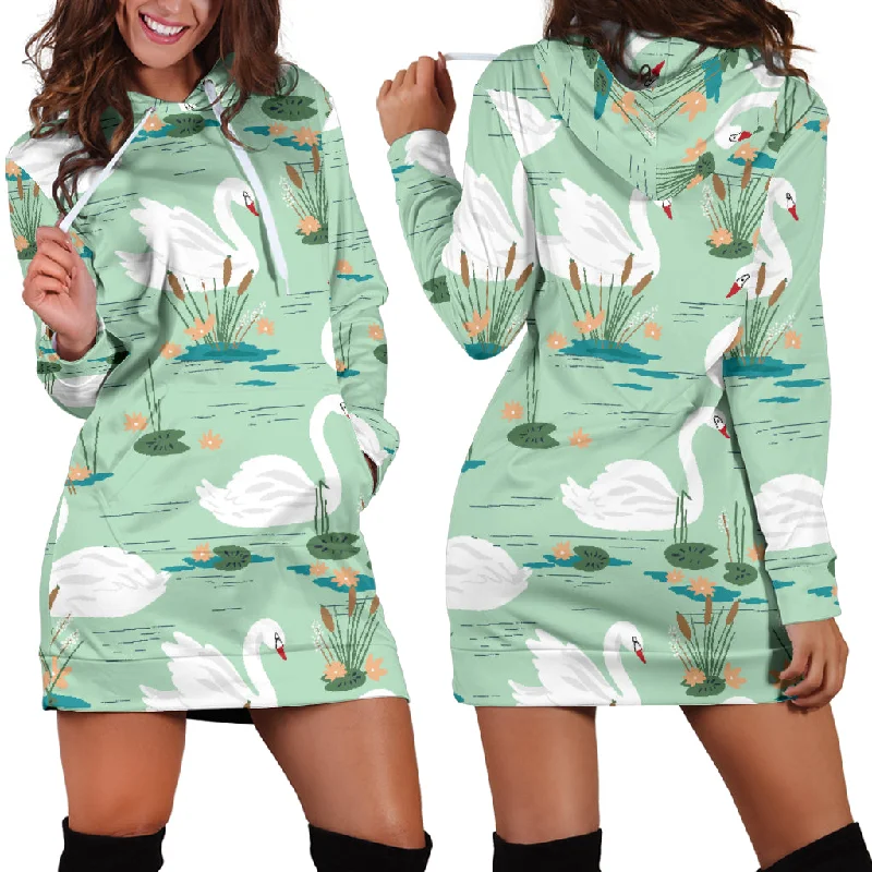 White Swan Lake Pattern Women'S Hoodie Dress