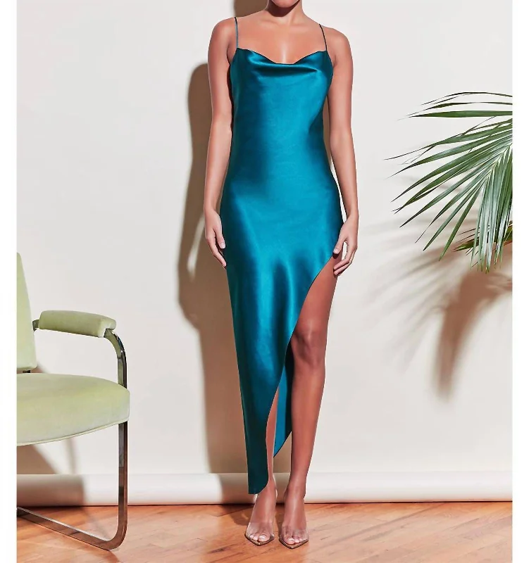 Cowl Neck Slip Dress In Aquamarine