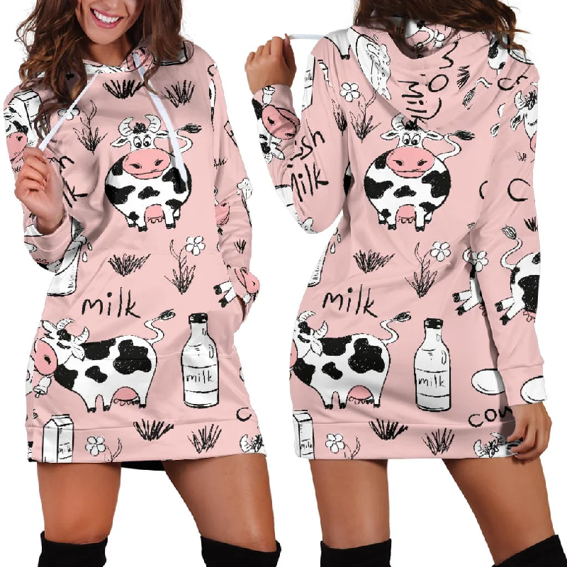 Cows Milk Product Pink Background Women'S Hoodie Dress