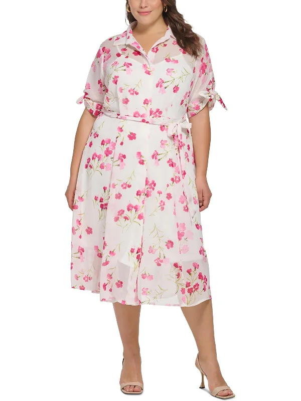 Womens Floral Long Shirtdress