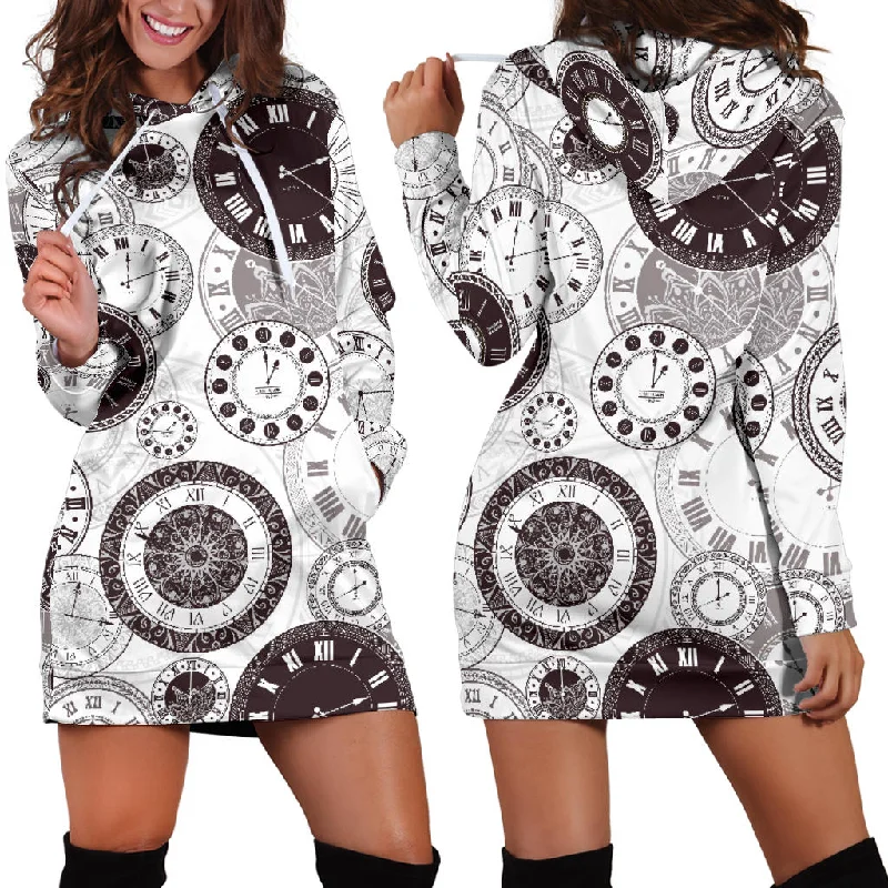 Classic Vintage Clock Pattern Women'S Hoodie Dress