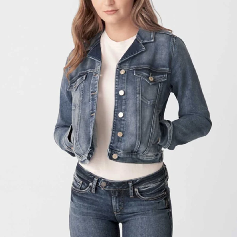 Silver Jeans Women's Notched Crop Jean Jacket